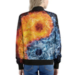 Fire And Water Yin Yang Print Women's Bomber Jacket
