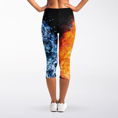Fire And Water Yin Yang Print Women's Capri Leggings