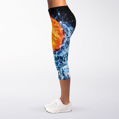 Fire And Water Yin Yang Print Women's Capri Leggings