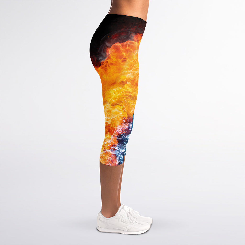 Fire And Water Yin Yang Print Women's Capri Leggings