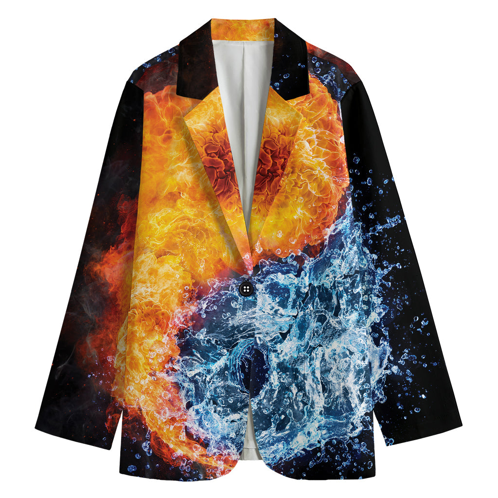 Fire And Water Yin Yang Print Women's Cotton Blazer