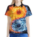 Fire And Water Yin Yang Print Women's Polo Shirt
