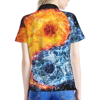 Fire And Water Yin Yang Print Women's Polo Shirt