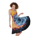 Fire And Water Yin Yang Print Sleeveless Knee Length Dress