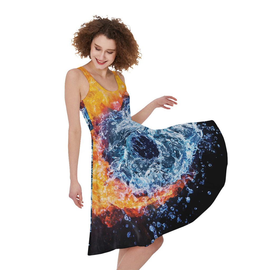 Fire And Water Yin Yang Print Women's Sleeveless Dress
