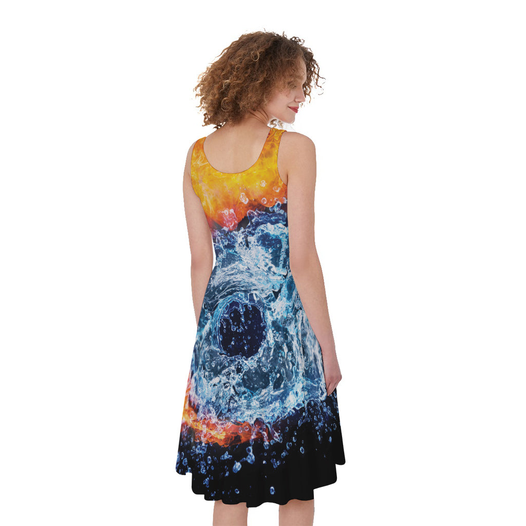Fire And Water Yin Yang Print Women's Sleeveless Dress