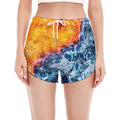 Fire And Water Yin Yang Print Women's Split Running Shorts