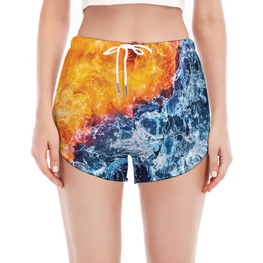 Fire And Water Yin Yang Print Women's Split Running Shorts