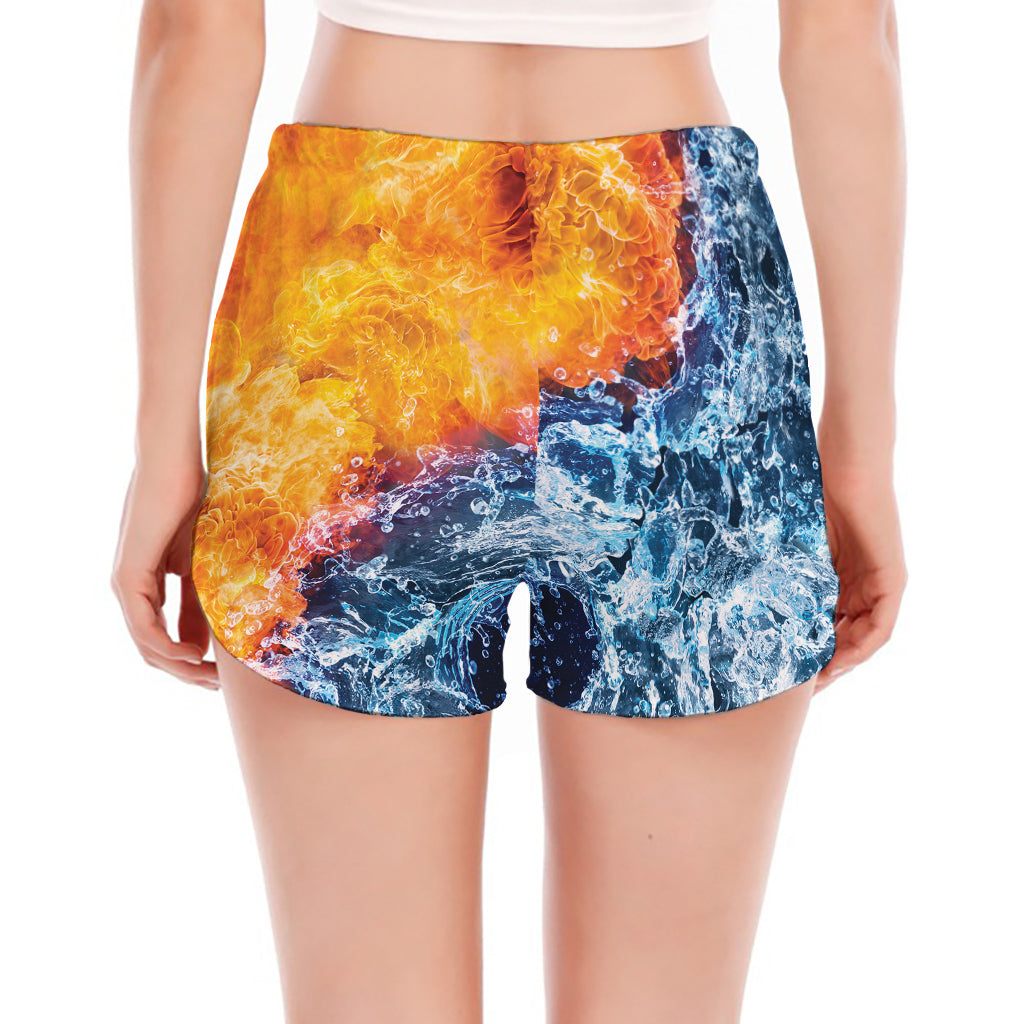 Fire And Water Yin Yang Print Women's Split Running Shorts