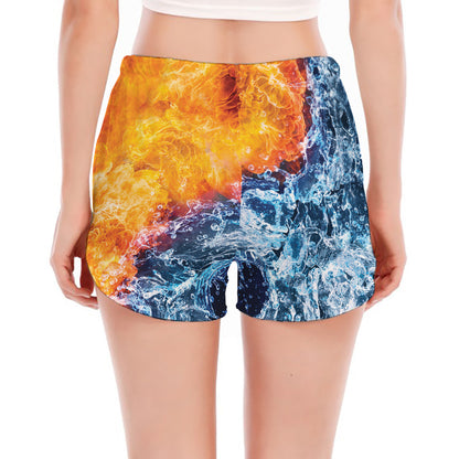 Fire And Water Yin Yang Print Women's Split Running Shorts