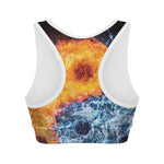 Fire And Water Yin Yang Print Women's Sports Bra