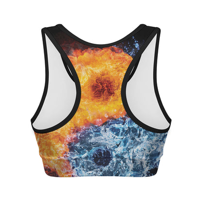 Fire And Water Yin Yang Print Women's Sports Bra