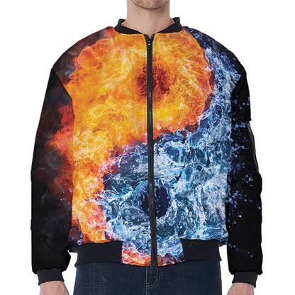 Fire And Water Yin Yang Print Zip Sleeve Bomber Jacket