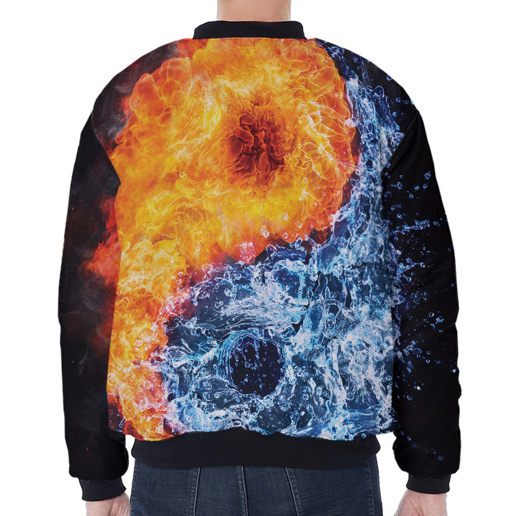 Fire And Water Yin Yang Print Zip Sleeve Bomber Jacket