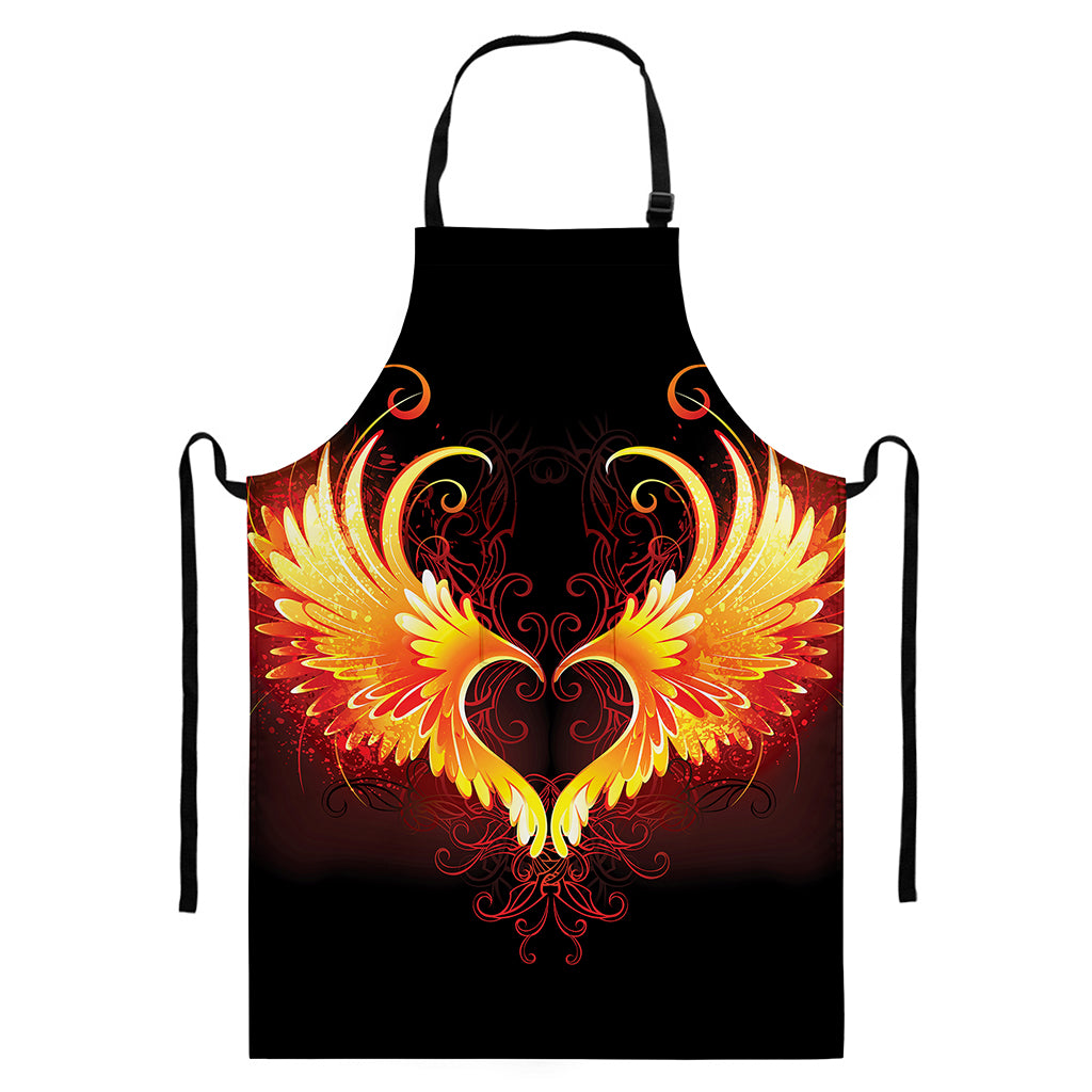Fire Angel Wings Print Bib Apron With Pocket