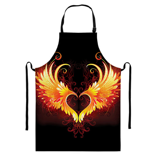 Fire Angel Wings Print Bib Apron With Pocket