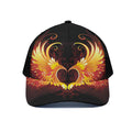 Fire Angel Wings Print Black Mesh Trucker Hat