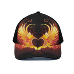Fire Angel Wings Print Black Mesh Trucker Cap