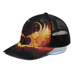 Fire Angel Wings Print Black Mesh Trucker Cap