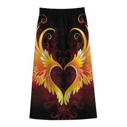 Fire Angel Wings Print Cotton Front Slit Maxi Skirt