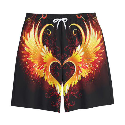 Fire Angel Wings Print Cotton Shorts