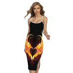 Fire Angel Wings Print Cross Back Cami Dress