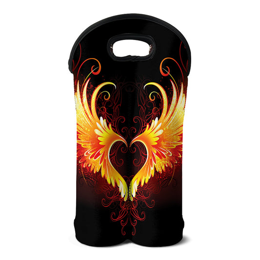 Fire Angel Wings Print Double Neoprene Wine Tote