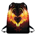 Fire Angel Wings Print Drawstring Backpack