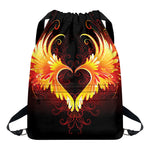 Fire Angel Wings Print Drawstring Backpack