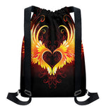 Fire Angel Wings Print Drawstring Backpack