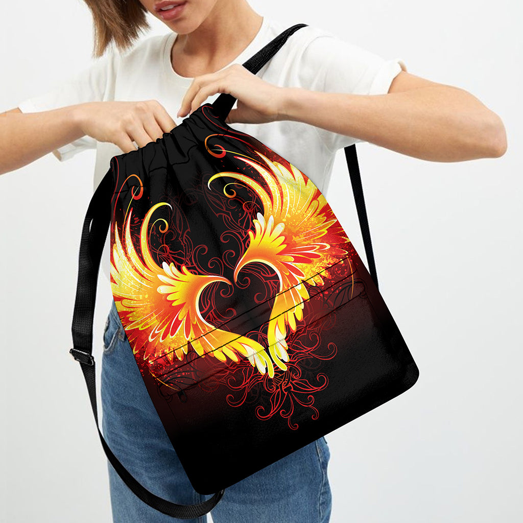 Fire Angel Wings Print Drawstring Backpack