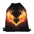 Fire Angel Wings Print Drawstring Bag
