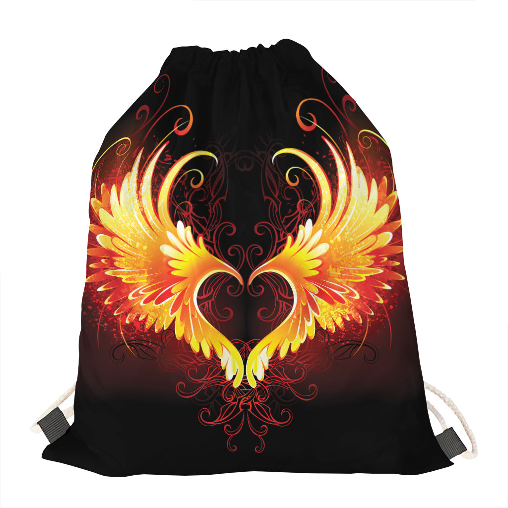 Fire Angel Wings Print Drawstring Bag