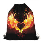 Fire Angel Wings Print Drawstring Bag