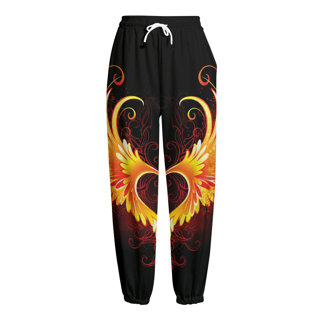 Fire Angel Wings Print Fleece Lined Knit Pants