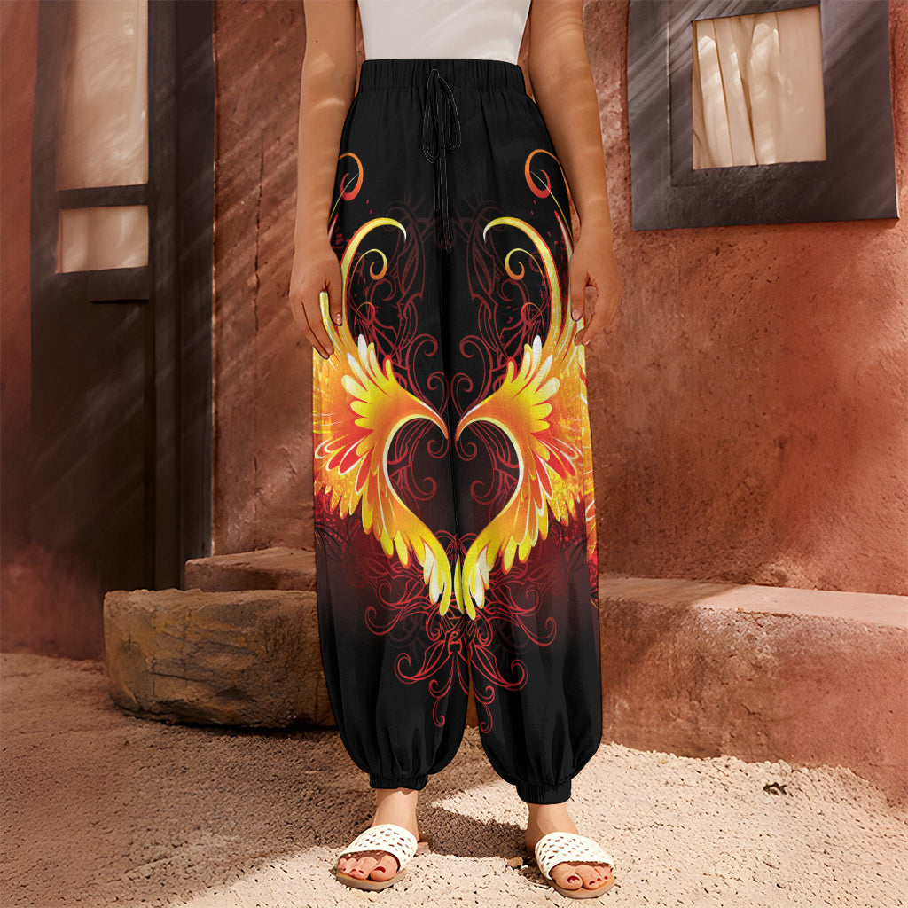 Fire Angel Wings Print Harem Pants