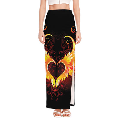 Fire Angel Wings Print High Slit Maxi Skirt