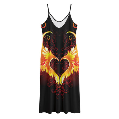Fire Angel Wings Print Jersey Midi Cami Dress