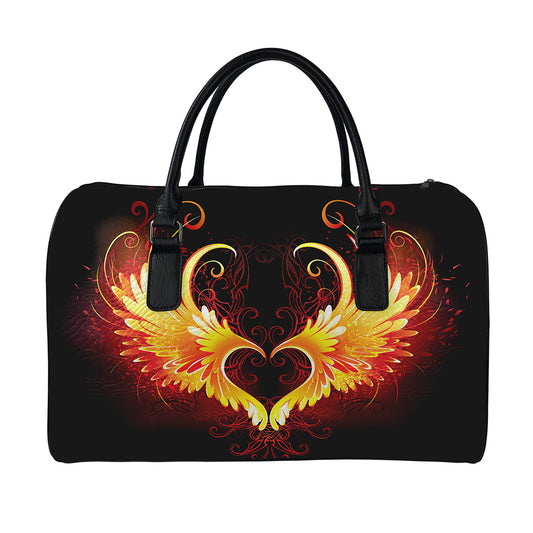 Fire Angel Wings Print Leather Duffle Bag