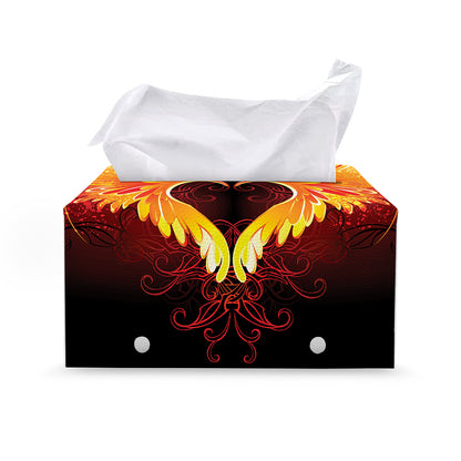 Fire Angel Wings Print Leather Tissue Box Cover