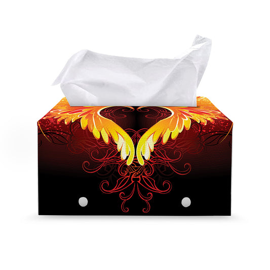 Fire Angel Wings Print Leather Tissue Box Cover