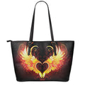 Fire Angel Wings Print Leather Tote Bag With Zipper