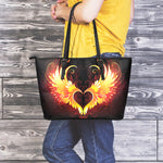 Fire Angel Wings Print Leather Tote Bag