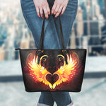 Fire Angel Wings Print Leather Tote Bag
