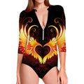 Fire Angel Wings Print Long Sleeve Swimsuit
