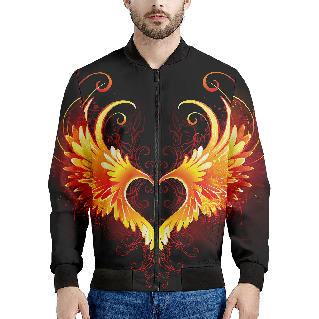 Fire Angel Wings Print Men's Bomber Jacket