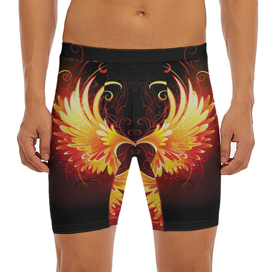 Fire Angel Wings Print Men's Long Boxer Briefs