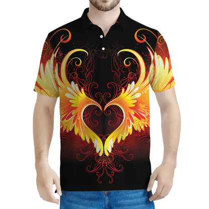Fire Angel Wings Print Men's Polo Shirt