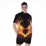 Fire Angel Wings Print Men's Rompers