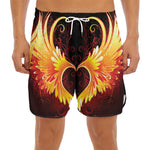 Fire Angel Wings Print Men's Split Running Shorts